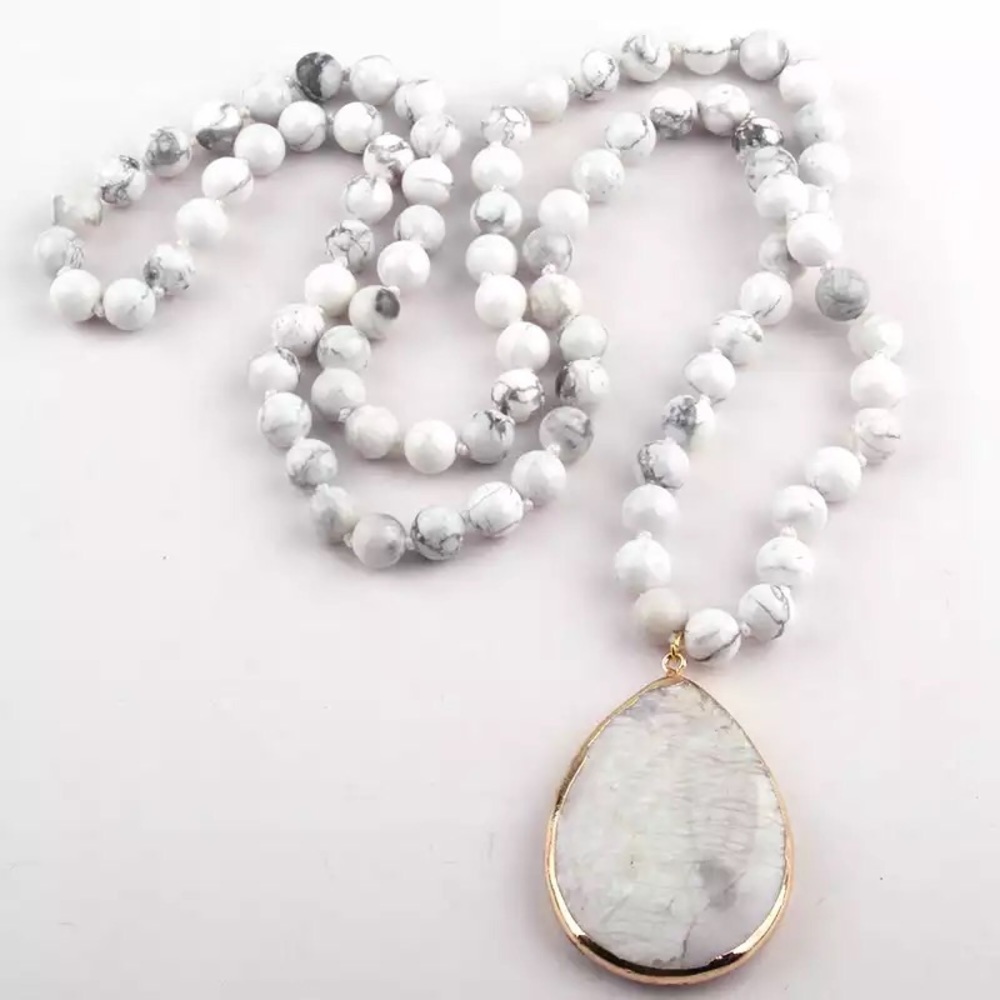 Gemstone Knotted Necklace with Drop Pendant